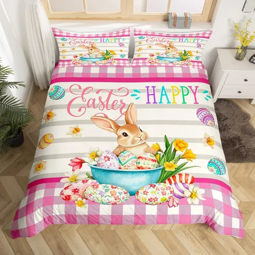 Vista 25 de Erosebridal Juego de funda de edredón de Pascua de conejos, tamaño Color 01