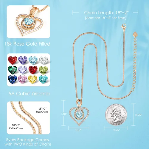 Vista 4 de LIANYU 18K Rose Gold Plated Necklace for Women, Infinity Heart Necklace for Women Birthstone Necklace for Women Birthday Gifts for Wife Girlfriend