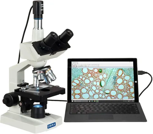 Vista 4 de OMAX Microscopio compuesto trinocular LED del laboratorio digital 40X-2000X con la cámara digital del USB y la etapa mecánica de la capa doble