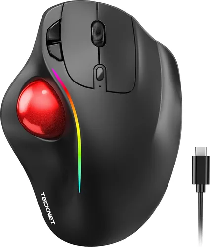 Vista 8 de TECKNET Ratón inalámbrico Trackball, ratón Bluetooth con ergonómico, negro