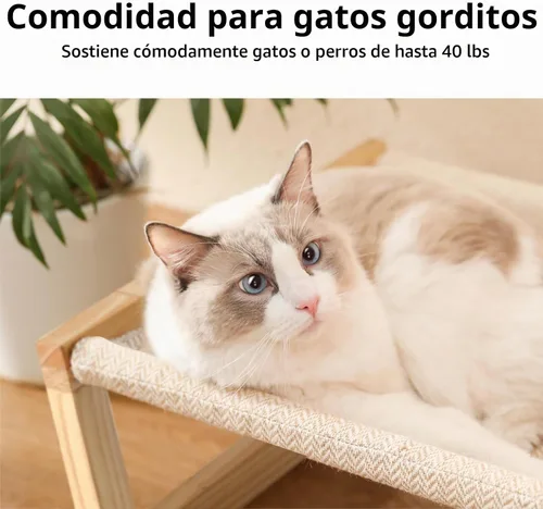 Vista 4 de FUKUMARU - Hamaca grande para gatos, cama elevada para perros en interiores y exteriores, lavable 21" Wooden Pet Beds, Breathable Linen Cat Couch