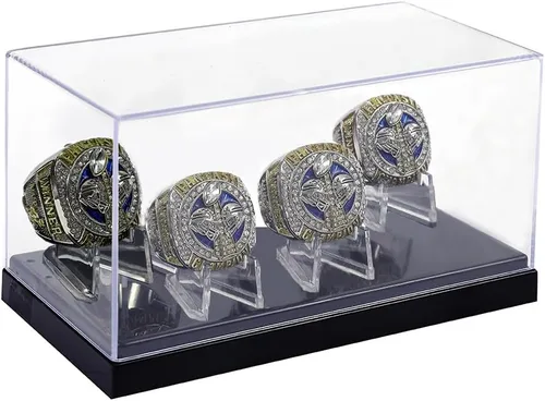 Vista 2 de Caja de exhibición de anillo de campeonato de 4 ranuras Para béisbol, softbol, fútbol, deportes, anillo de escuela secundaria (Cuatro agujeros-1)