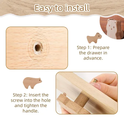 Vista 3 de Mamimami Home Pomos de madera para cajones con tornillos, mango redondo para muebles para habitación de niños, 6 unidades, asas de madera