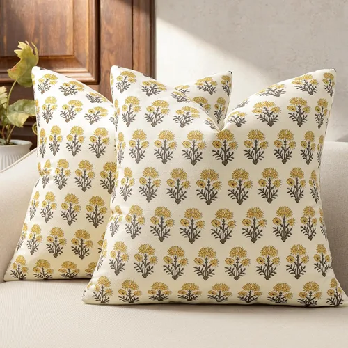 Vista 26 de Juego de 2 fundas de almohada florales de 20 x 20 pulgadas, fundas de almohada con diseño botánico campestre para sofá, cama, sala de estar, fundas