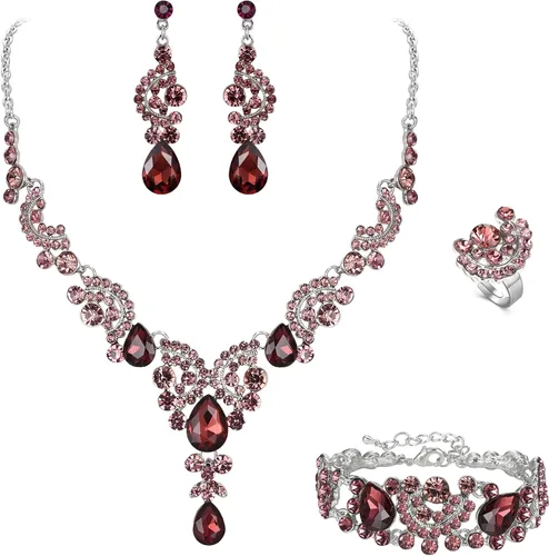 Vista 34 de Ever Faith - Conjunto de collar y aretes de lágrima con cristales de diamantes de imitación para novia, ondas florales
