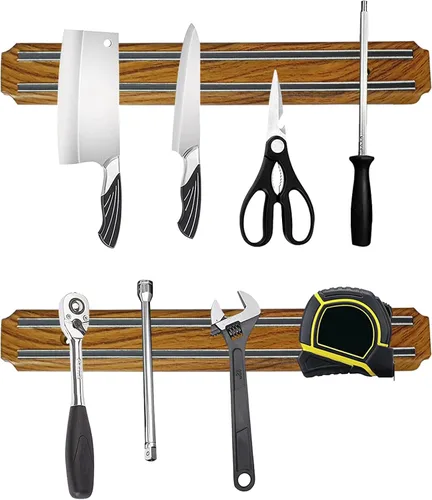 Vista 8 de Paquete de 2 potentes soportes magnéticos para cuchillos, tiras magnéticas para cuchillos de cocina, libre de óxido, multiusos, para cocina, garaje