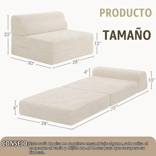 Vista 2 de Kasunpul sofá cama plegable con cojín, sofá cama plegable de espuma viscoelástica, silla cama convertible con funda lavable, sofá futón para piso