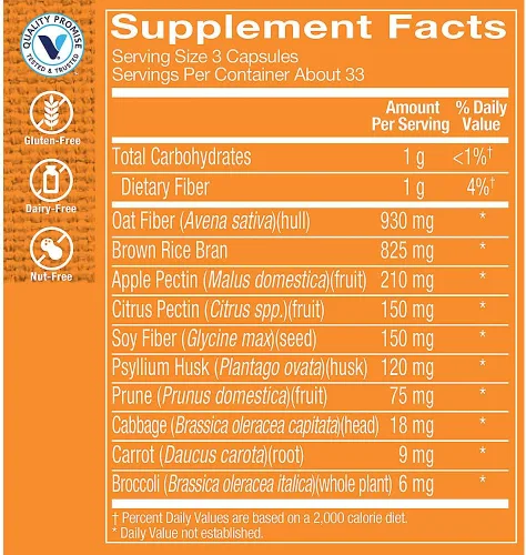 Vista 2 de The Vitamin Shoppe Mezcla de fibra, fuente natural insoluble y (100 cápsulas)