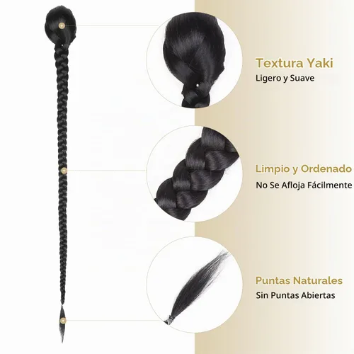 Vista 3 de WIGER Cola de caballo larga trenzada para mujeres negras de 34 pulgadas con cordón de ajuste, cola de caballo Yaki recta con clip, extensiones