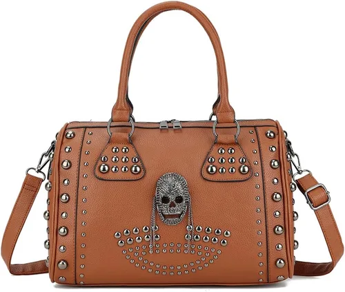 Vista 3 de Bolso de hombro gótico de gran capacidad para mujer, bolso de hombro con tachuelas