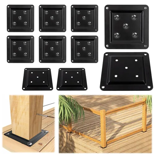 Vista 8 de Muzata Paquete de 4 conectores de placa de poste de madera de 3.5 x 3.5 pulgadas, placa base de poste de cubierta, valla de madera, barandilla