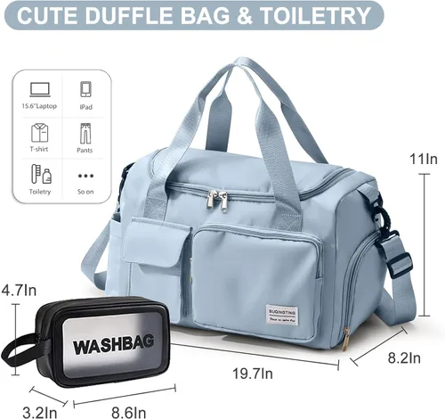 Vista 413 de Pequeña bolsa de gimnasio para mujer, bolsa de viaje con compartimento para zapatos