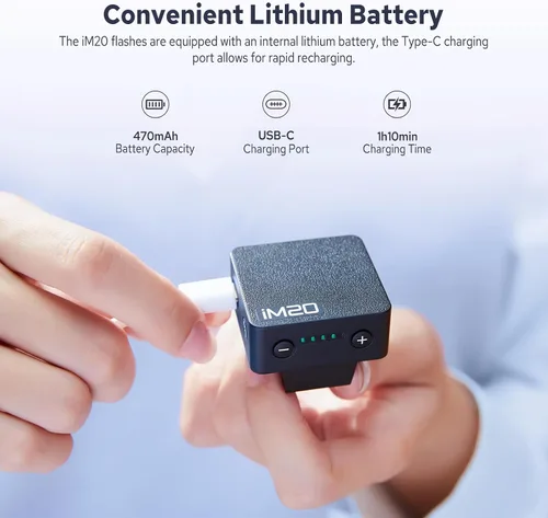 Vista 8 de GODOX iM20 Mini Flash para cámara, GN10 Godox Mini Flash, batería 440 destellos de potencia completa, carga USB-C, 5 niveles de potencia