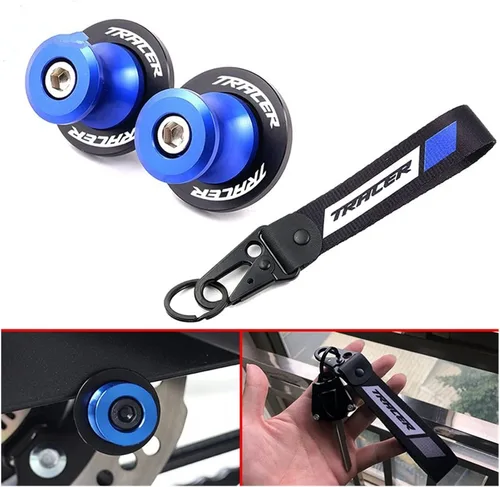 Vista 2 de Carretes de basculante CNC de 0.236 in con tornillos deslizantes y llavero de insignia de bordado para Yamaha Tracer900 700 GT Tracer 9/ 7 GT MT09