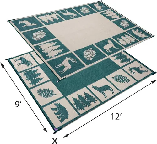 Vista 2 de Stylish Camping 229124 - Tapete reversible de 9 pies x 12 pies, alfombra de paja de plástico, tapete grande para exteriores, RV, patio, patio