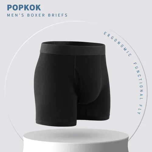 Vista 2 de POPKOK Calzoncillos tipo bóxer de algodón con bragueta para hombre, paquete de 5