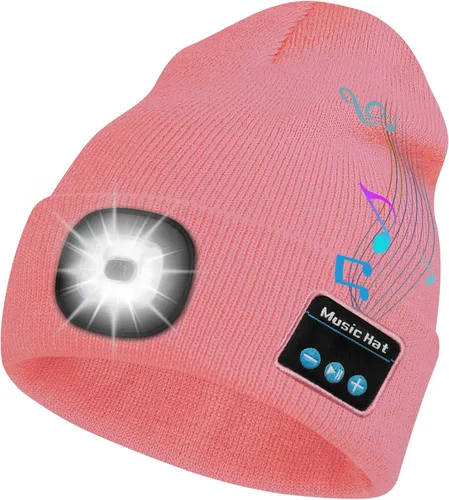 Vista 18 de Bosttor Gorro Beanie Bluetooth con Luz, Gorra con Linterna Frontal con Auriculares y Micrófono de Altavoz Integrado, Regalos para Hombres Mujeres