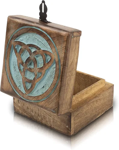 Vista 9 de Joyero decorativo de madera hecho a mano con cerradura y llave, organizador de joyas, caja de recuerdos, cofre del tesoro, caja de reloj, caja