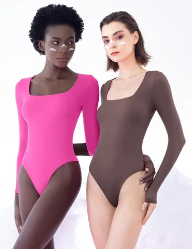 Vista 39 de PUMIEY Body sexy de manga larga con cuello cuadrado para mujer, colección Smoke Cloud