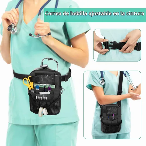 Vista 6 de Trunab Riñonera para enfermera con soporte para cinta y bolsillos para Negro