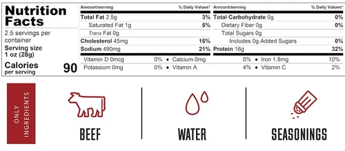 Vista 2 de KETO CARNE Cecina de res saludable Keto y baja en carbohidratos 0.00 oz de carbohidratos 0.00 oz de azúcar Sin azúcar, cero carbohidratos