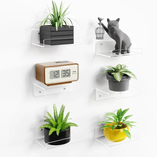 Vista 11 de upsimples Paquete de 2 estantes acrílicos de 23.6 x 5.5 pulgadas para almacenamiento en la pared, estantes flotantes de libros para niños