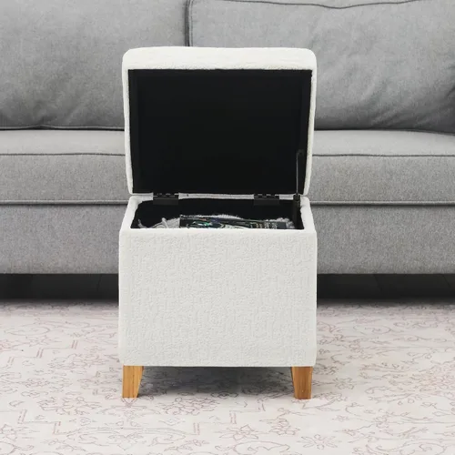 Vista 9 de Adeco Otomán Cubo de Piel Sintética Blanca de 18 Pulgadas de Alto con Almacenamiento, Taburetes Reposapiés de Silla de Terciopelo en Relieve 3D