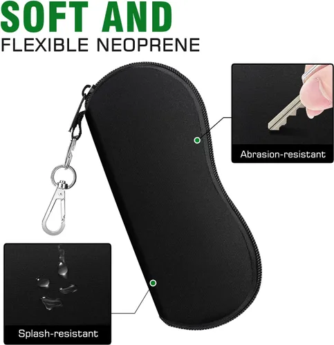 Vista 2 de MoKo Paquete de 2 fundas suaves para gafas de sol, de neopreno, ultra ligeras, portátiles, con cremallera, caja de seguridad para gafas con clip