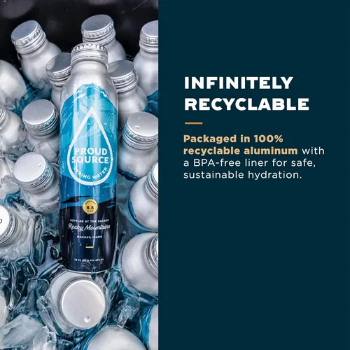Vista 3 de Proud Source Agua alcalina de manantial, agua mineral de origen Rocky Mountain con electrolitos, botellas de aluminio infinitamente reciclables sin