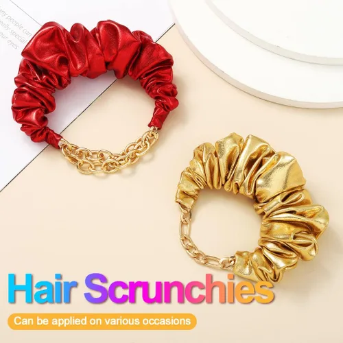 Vista 2 de CAKURE Bandas elásticas para el cabello, bandas elásticas para coleta de caballo de color rojo dorado, accesorios para el cabello para mujeres