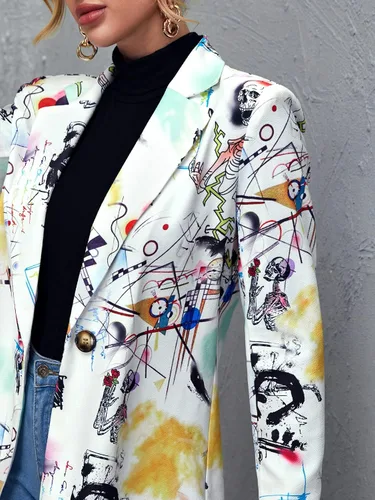 Vista 3 de Floerns Chaqueta de trabajo casual de manga larga con estampado de arte pop para mujer
