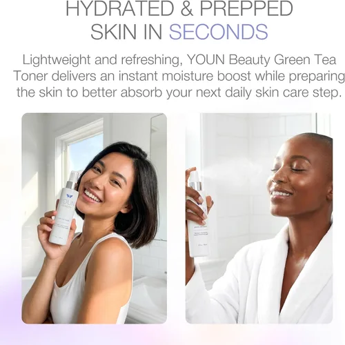 Vista 6 de YOUN Beauty Tónico de té verde en espray facial Tónico hidratante y equilibrante de pH sin alcohol, con té verde y extractos de manzanilla por