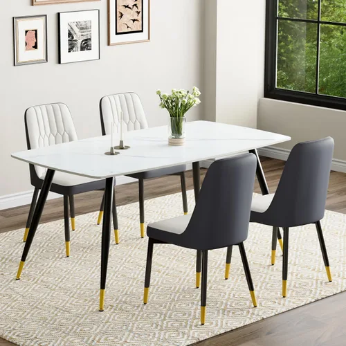 Vista 40 de Juego de 4 mesas de comedor negras para mesa de comedor de 4,50 pulgadas para 4, sillas de cocina de piedra sinterizada, fácil de montar, adecuado