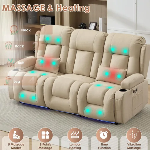 Vista 5 de TUNYI Wall Hugger - Sofá reclinable eléctrico para autocaravana, sofá biplaza reclinable con consola para teatro, sofá reclinable con USB/toma
