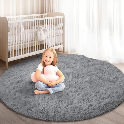 Vista 28 de Alfombra Redonda para Dormitorio, Alfombras de Área Circulares Suaves y Esponjosas de 4x4 pies para Cuarto de Niños y Niñas, Habitación Infantil