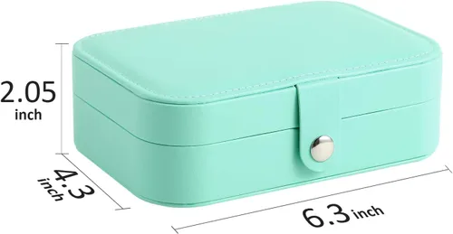 Vista 3 de YKUNIR Joyero pequeño de viaje, de piel sintética, organizador de joyas de doble capa, portátil, mini joyero para anillos, aretes, collares (verde)
