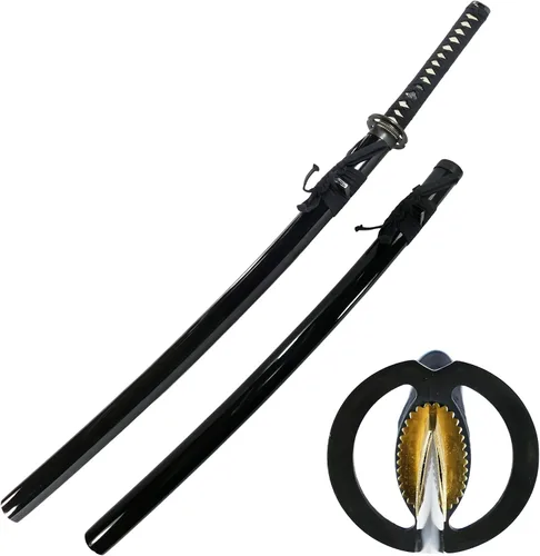 Vista 18 de MAKOTO Espada samurái negra de Katana afilada hecha a mano de 40 pulgadas