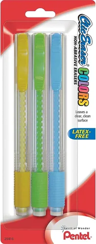 Vista 2 de Pentel ZE21TBP3M Borrador Clic estilo lápiz, borrador de agarre, surtido de 3 unidades, cloruro de polivinilo (PVC)