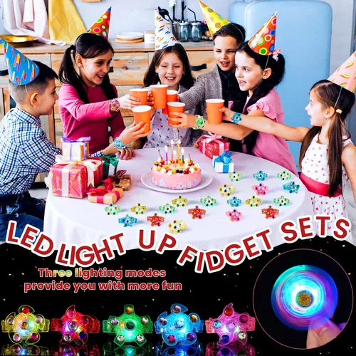 Vista 3 de SCIONE Paquete de 8 Pulseras Giratorias Fidget con Luz LED, Suministros de Fiesta que Brillan en la Oscuridad, Artículos de Fiesta de Halloween