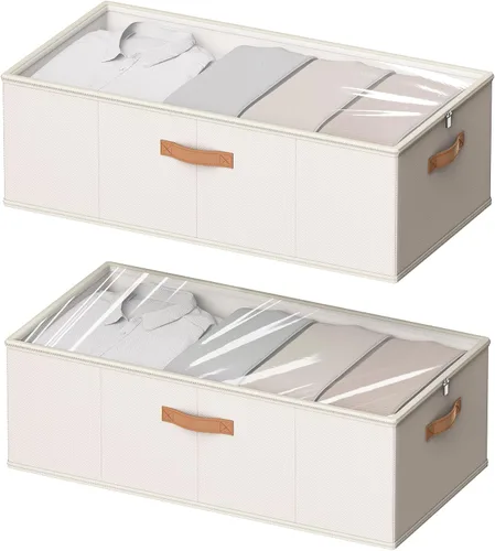 Vista 9 de Paquete de 2 contenedores de almacenamiento debajo de la cama, 10 pulgadas de alto, organizador de ropa debajo de la cama con ventana transparente