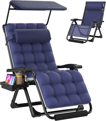 Vista 8 de Suteck Zero Gravity Chair with Canopy, 29In XL Oversized Lounge Chairs 29inch Black With Canopy