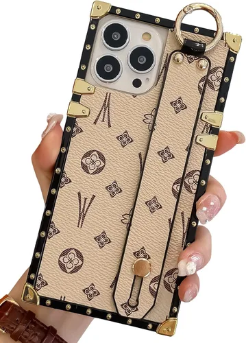 Vista 10 de Funda rectangular de cuero compatible con 11 con correa para pulsera, funda de diseño de lujo para mujeres y niñas, funda protectora con soporte