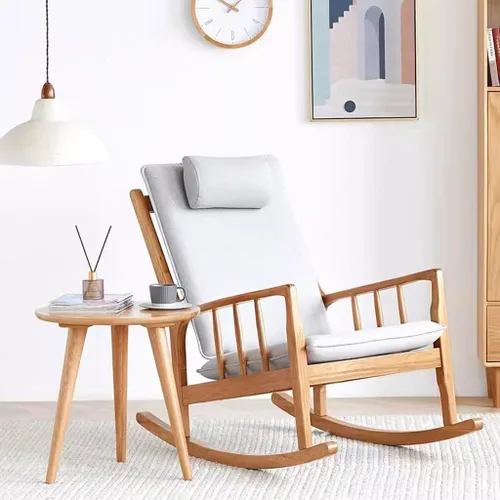 Vista 5 de Silla de oficina de madera maciza con almohada, mecedora para el hogar, silla de ocio tapizada extraíble, adecuada para sala de estar, dormitorio