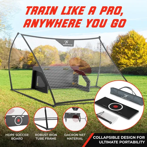 Vista 2 de Red rebotadora de fútbol SwiftSurge - Red de entrenamiento de fútbol plegable con tablero de rebote, tubos de hierro de acero - Red de fútbol