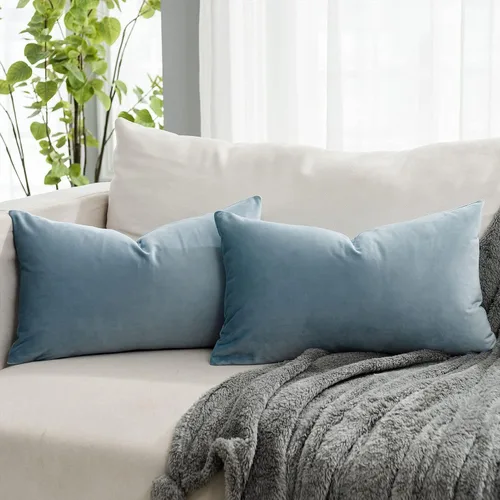 Vista 49 de Juego de 2 fundas de almohada decorativas de terciopelo de 14 x 14 pulgadas con cremallera, fundas de cojín cuadradas suaves y lisas de lujo