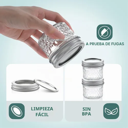 Vista 3 de Tecohouse Mini tarros Mason de 4 onzas, paquete de 4 frascos de vidrio