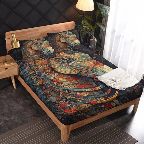Vista 13 de Juego de sábanas de tamaño King, sábanas de conejo, sábanas de microfibra y fundas de almohada de 4 piezas, juego de sábanas con estampado colorido