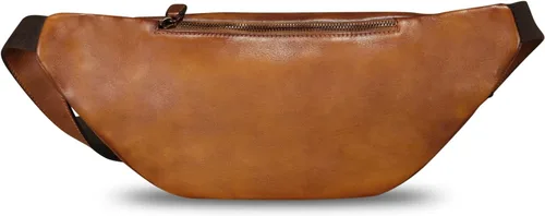 Vista 3 de Riñonera de cuero genuino para hombres y mujeres, bolso bandolera de cuero real, bolso cruzado de moda, bolso de cintura de moda, Marrón, Riñonera