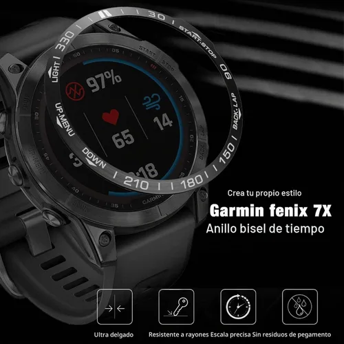 Vista 2 de Abanen Bisel de reloj para Garmin Fenix 7X Sapphire Solar, acero inoxidable pulido cubierta adhesiva antiarañazos, anillo de cubierta protectora