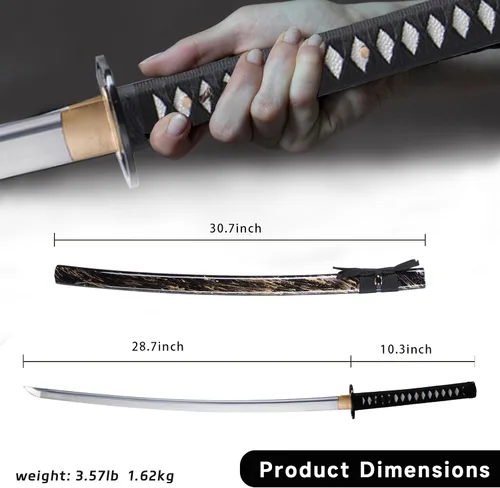 Vista 2 de Katana de entrenamiento, espada tradicional hecha a mano, Katanas de espiga completa de acero de resorte 9260, auténticas espadas samuráis